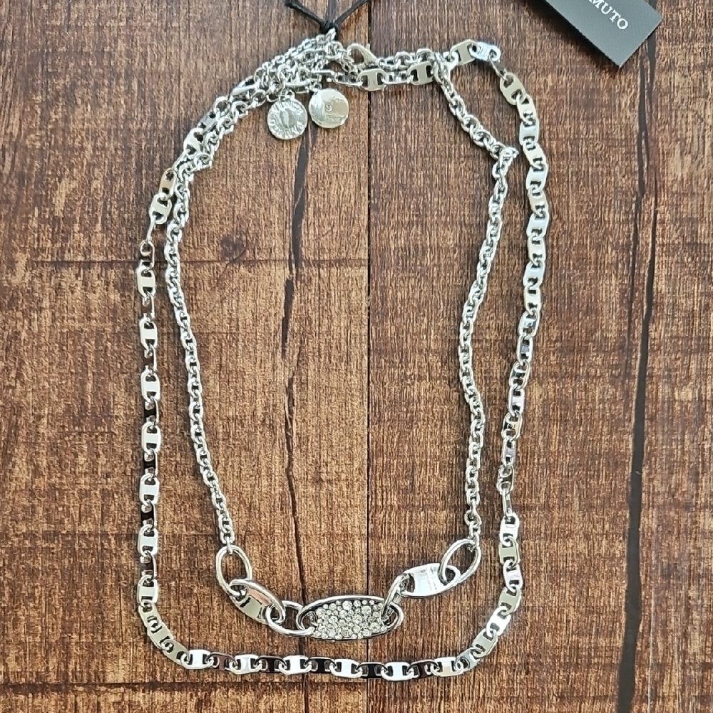 Vince Camuto Edgy Chic Double Chain Silver Necklace - Picture 3 of 4